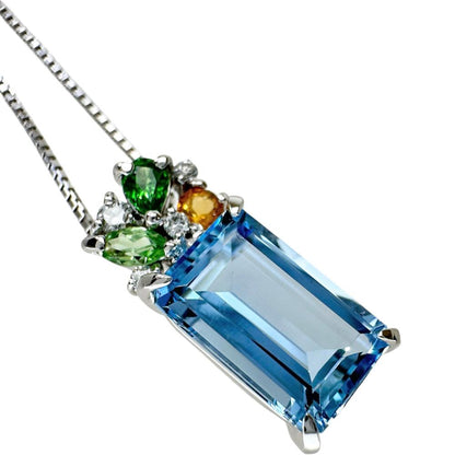 Au750アクアマリンペリドットグリーンガーネットシトリンダイヤモンドネックレス