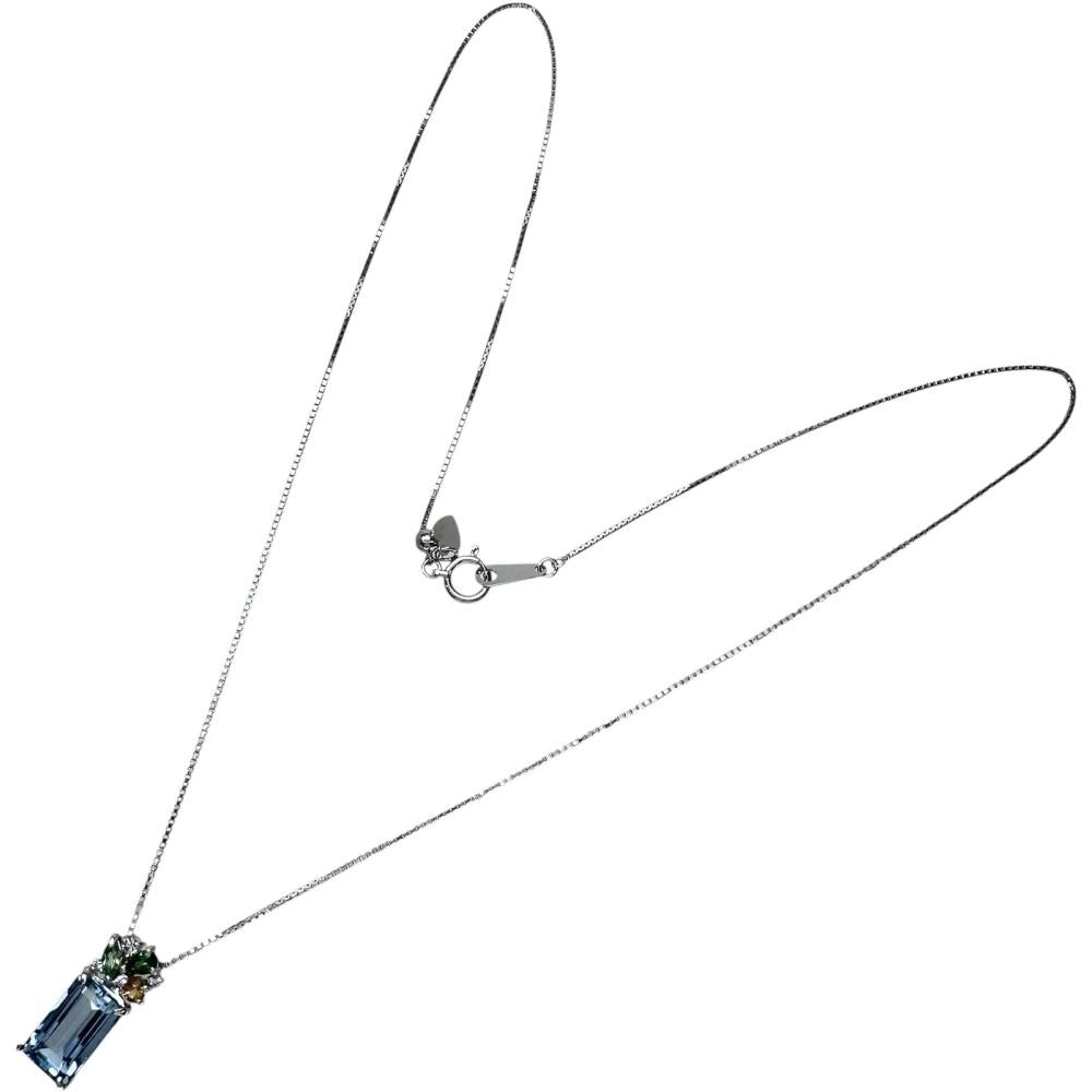 Au750アクアマリンペリドットグリーンガーネットシトリンダイヤモンドネックレス