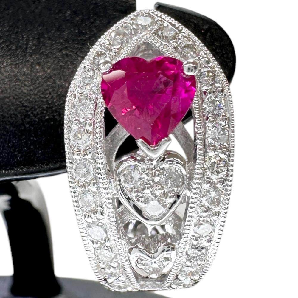 Au750ホワイトゴールド ルビー ダイヤモンド ピアス