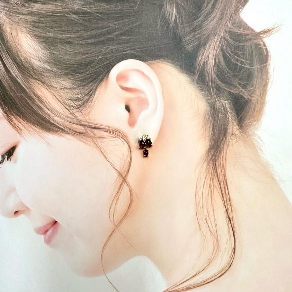 碌山 K14ゴールド ガーネット ダイヤモンド ピアス