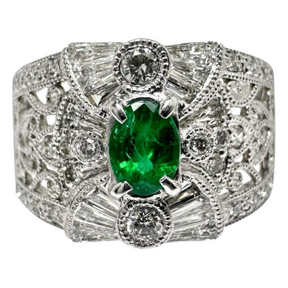 Au750ホワイトゴールド エメラルド ダイヤモンド リング