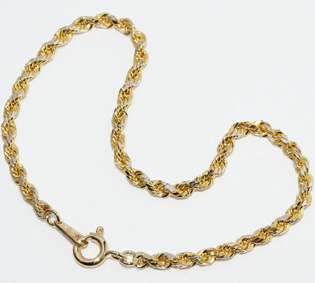 Au750 イエロー ゴールド ホワイト ゴールド カット ロープ チェーン ブレスレット