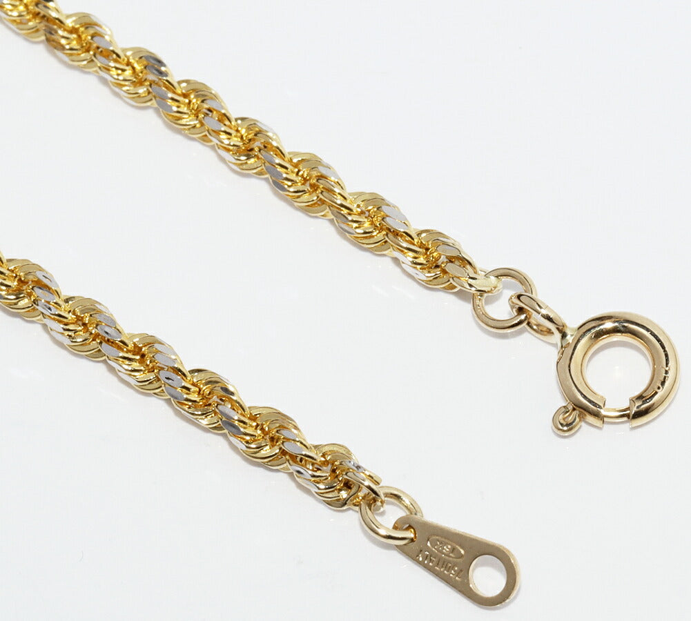 Au750 イエロー ゴールド ホワイト ゴールド カット ロープ チェーン ブレスレット