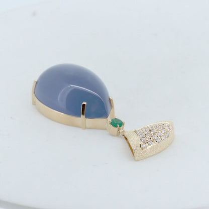 Keiko Ikeda AK コレクション カルセドニー エメラルド ダイヤモンド ペンダント Au750