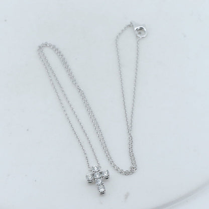 デビアス K18WG ダイヤモンド クロス ネックレス