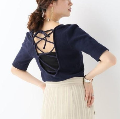 R JUBILEE バック レースアップ Tシャツ ネイビー M