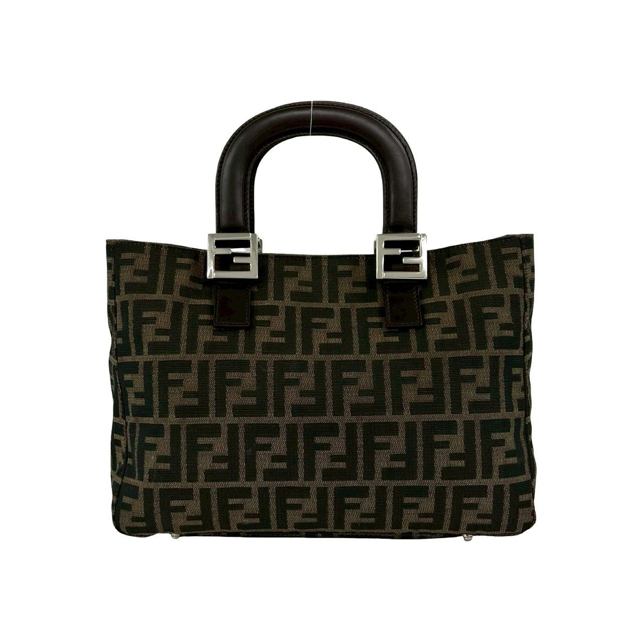 フェンディ ズッカ キャンバス レザーハンドバッグ