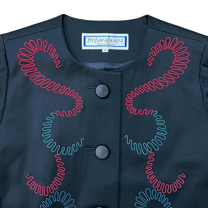 イヴサンローラン 刺繍ウールノーカラージャケット
