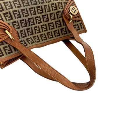 フェンディ ズッキーノ キャンバス レザー ハンドバッグ