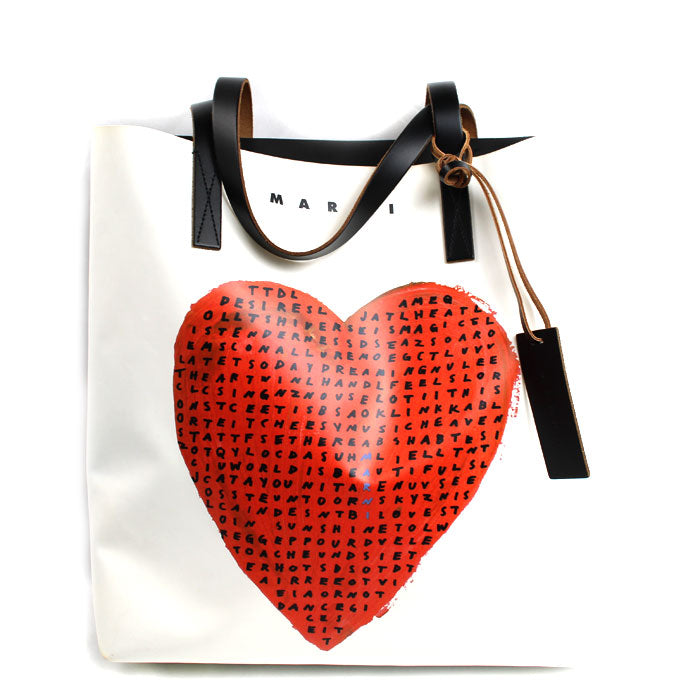 マルニ Word Search Heart Print レザートートバッグ