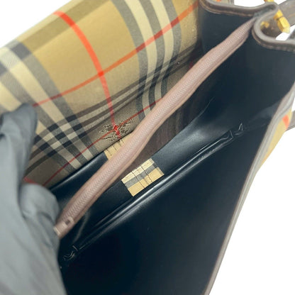 バーバリー チェックキャンバスレザーショルダーバッグ
