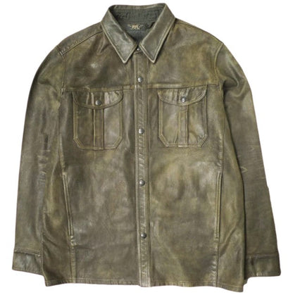 ダブルアールエル Hand-Distressed Leather オーバーシャツ