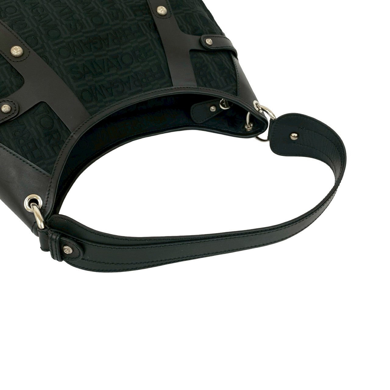 サルヴァトーレ フェラガモ レザー キャンバス ショルダーバッグ