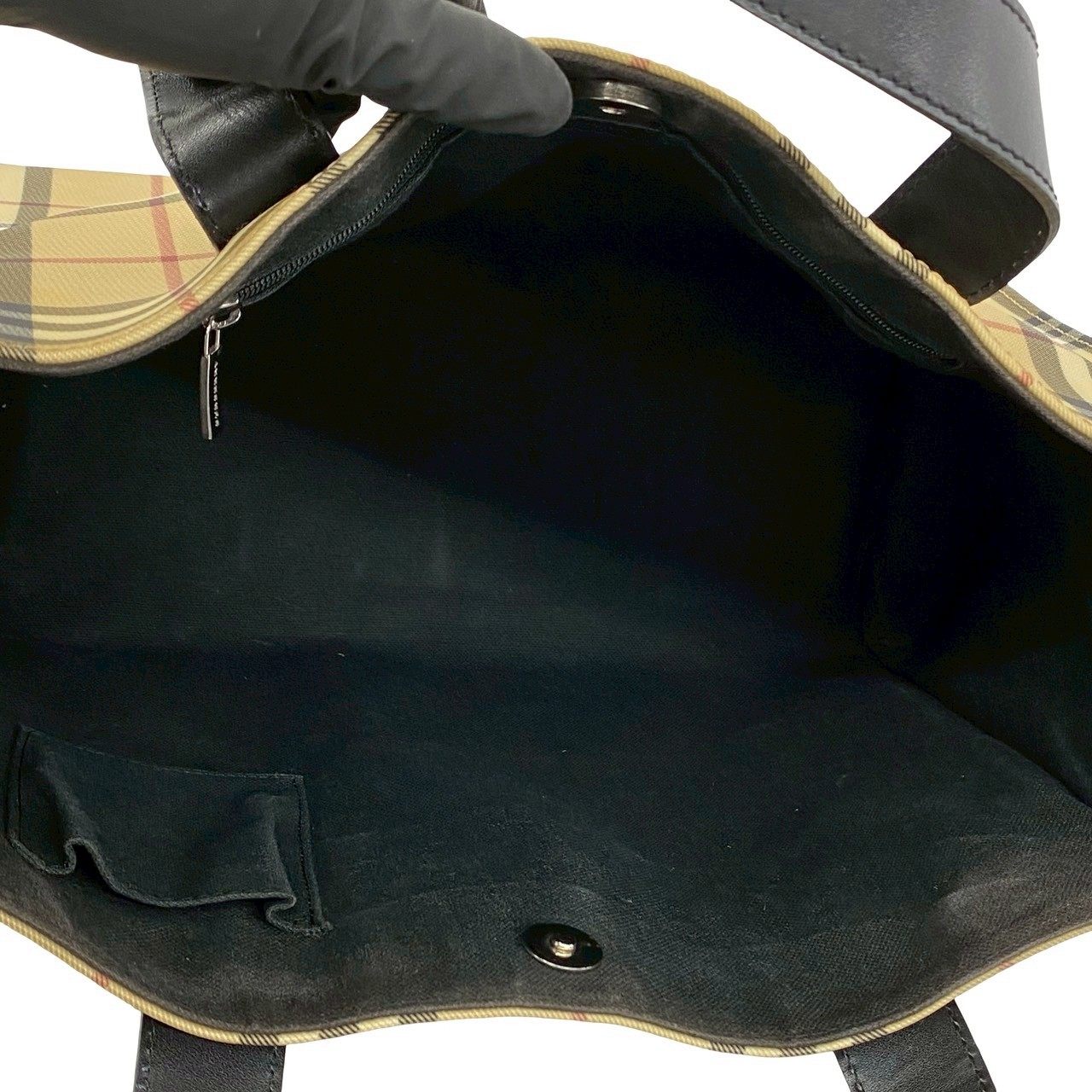 バーバリー チェック柄 PVC レザー ハンドバッグ