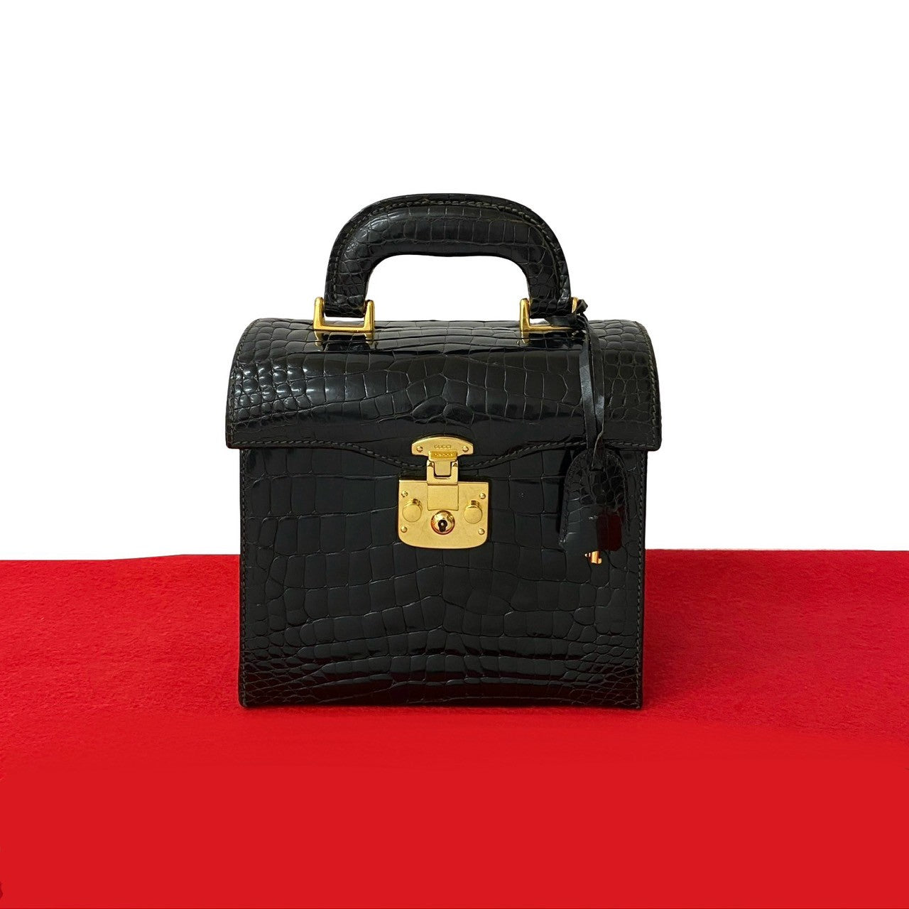 グッチ レディロック クロコダイルレザーハンドバッグ