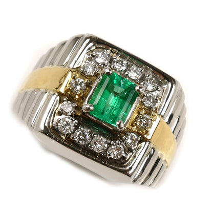 Pt900 K18YG エメラルド ダイヤモンド リング