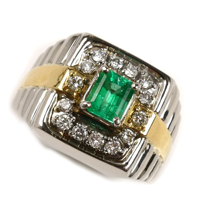 Pt900 K18YG エメラルド ダイヤモンド リング