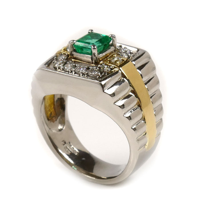Pt900 K18YG エメラルド ダイヤモンド リング