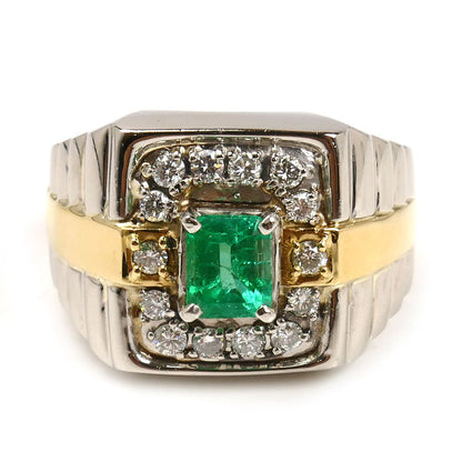 Pt900 K18YG エメラルド ダイヤモンド リング