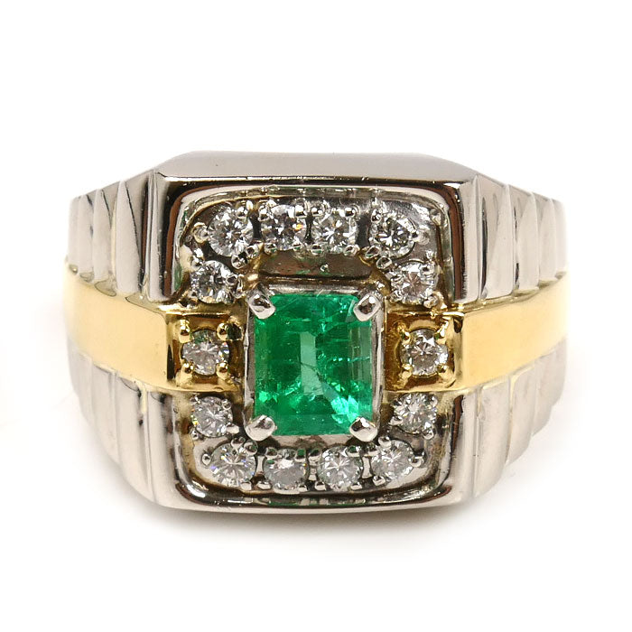 Pt900 K18YG エメラルド ダイヤモンド リング