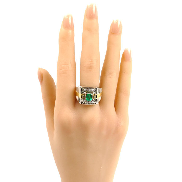 Pt900 K18YG エメラルド ダイヤモンド リング