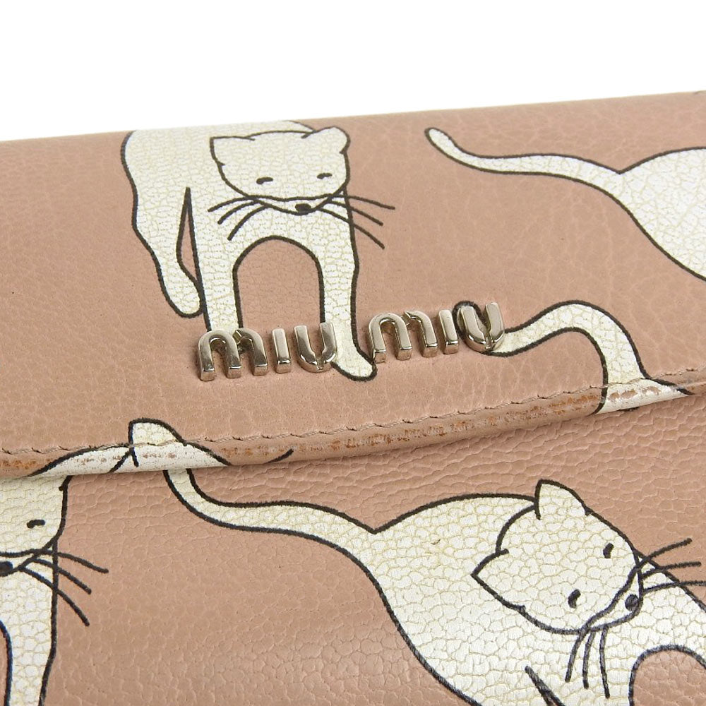 ミュウミュウ キャット プリント レザー 三つ折り財布