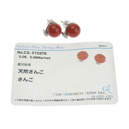 K18WG コーラル スタッド ピアス ダイヤモンド付き