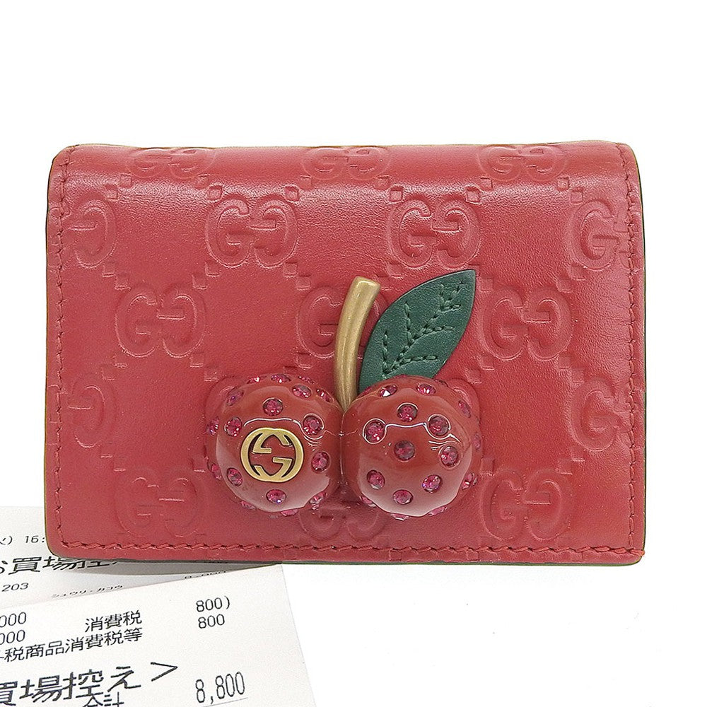 グッチ シマ レザー 二つ折り財布 チェリー レッド 476050