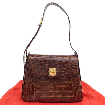 LANCEL クロコダイル レザー ワンショルダー バッグ ブラウン