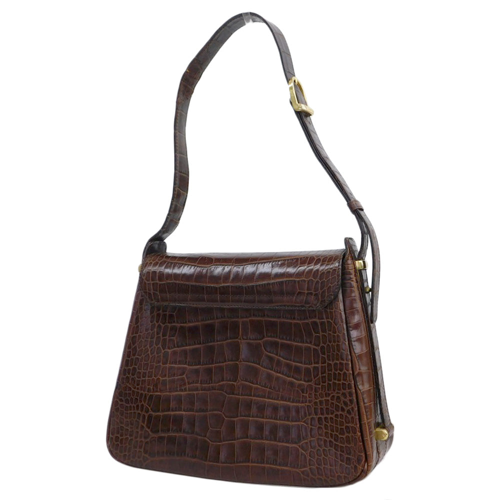LANCEL クロコダイル レザー ワンショルダー バッグ ブラウン