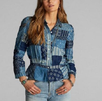 RRL バンダナ パッチワーク リネン トップ