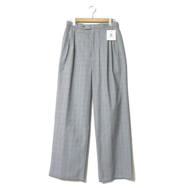 マンド GLEN CHECK TUCK WIDE PANTS ポリエステルレーヨンパンツ