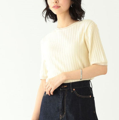 BEAMS BOY ジャカード リブ クルー 半袖 Tシャツ