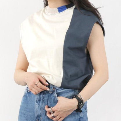COOHEM ストライプ リブ ニット コンビ Tシャツ コットン トップ