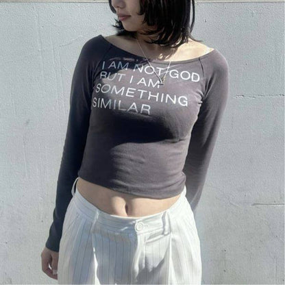 プレイング Not God Top コットン長袖Tシャツ