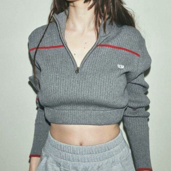 ジュエミ EMB Half Zip Cropped Knit コットン ニット