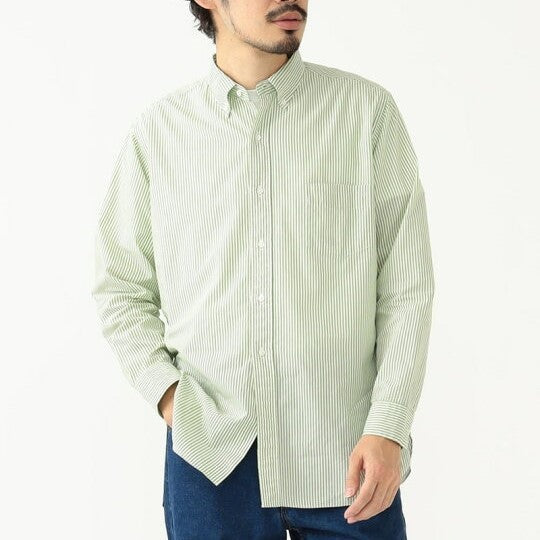 BEAMS PLUS コットン シルク ストライプ シャツ M