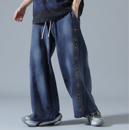 ダンケシェーン STUDS SWEAT BAGGY PANTS コットンパンツ