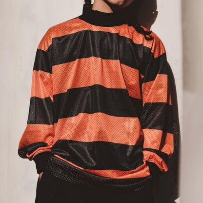 紫電 L S Mock Neck Tee Stripe Mesh ロングスリーブTシャツ