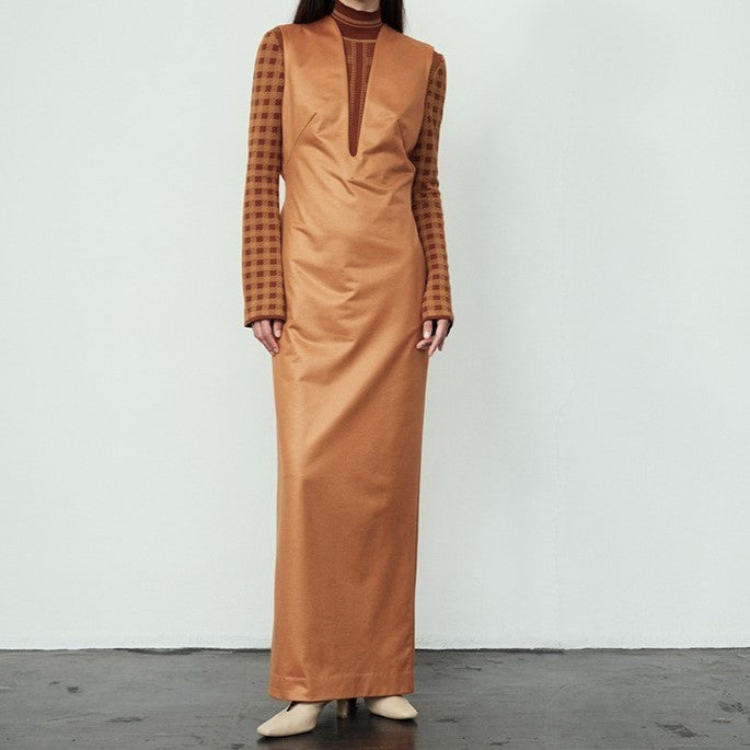 マメクロゴウチ Plungded Long Sweatshirt Dress ポリエステル ドレス