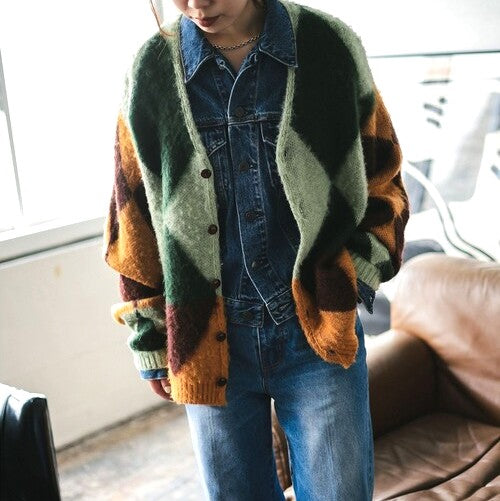 ビーミングバイビームス ambiance Shaggy Diamond Pattern Cardigan アクリル カーディガン