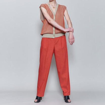 オックスフォード タック パンツ 34 レッド テーパード