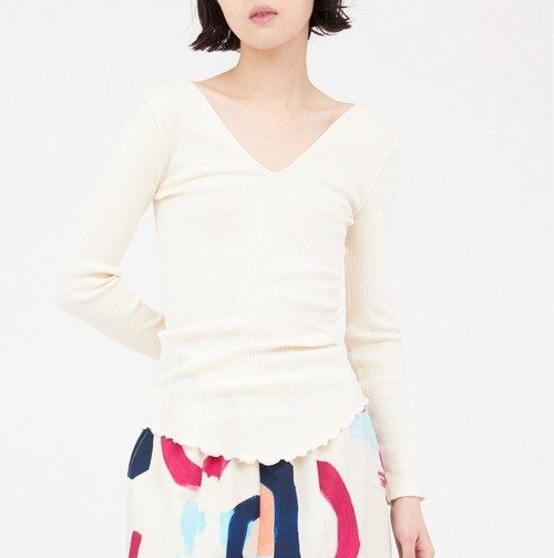 ハクジ Random Rib LS PO コットンシルクロングスリーブトップス