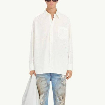 エムエム6メゾンマルジェラ CAMICIE A MANICHE PAINT RESIDUE SHIRT コットンシャツ