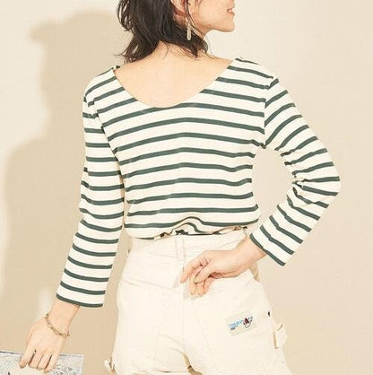 BEAUTY&YOUTH UNITED ARROWS コットン ボーダー 8分袖 トップ