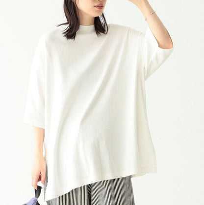 ビームスボーイ リブビッグモックネックショートスリーブTシャツ コットン トップス