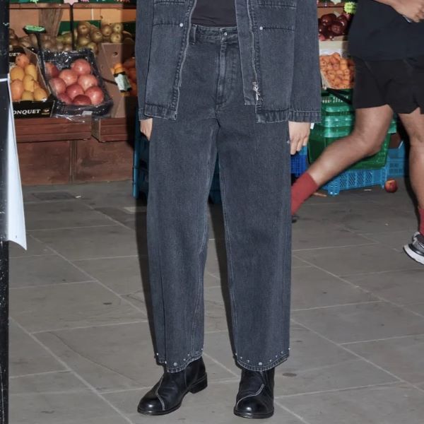 オマールアフリディ RIVETED WIDE CROPPED DENIM TROUSERS デニムパンツ